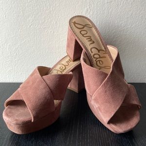 Dusty pink suede Sam Edelman platform mules